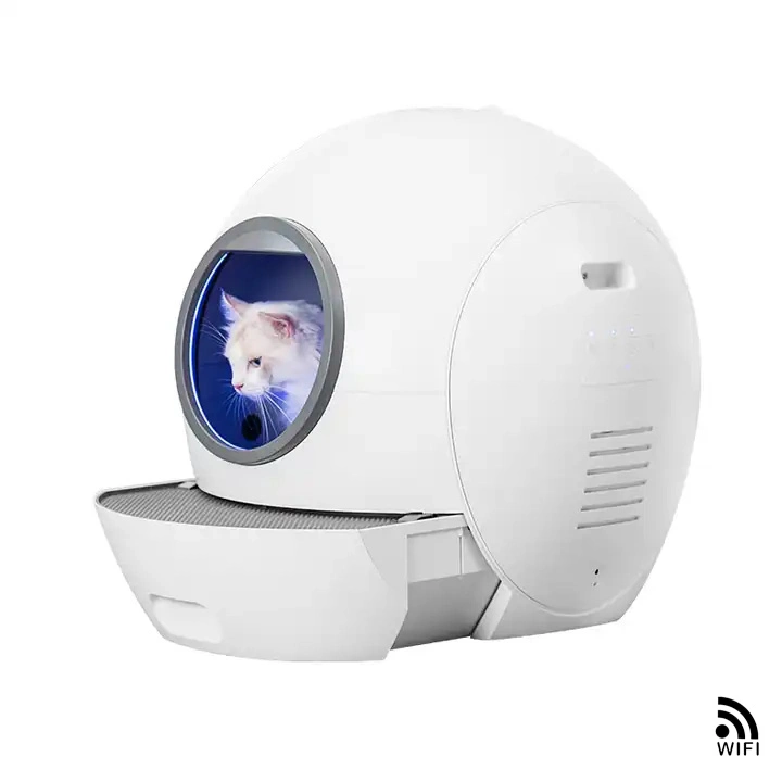 Bac à litière pour chat intelligent de désinfection avec capteur intelligent de stérilisation, nettoyage automatique, contrôle à distance via WiFi depuis un téléphone, indicateur lumineux UV pour bac à litière pour chat.