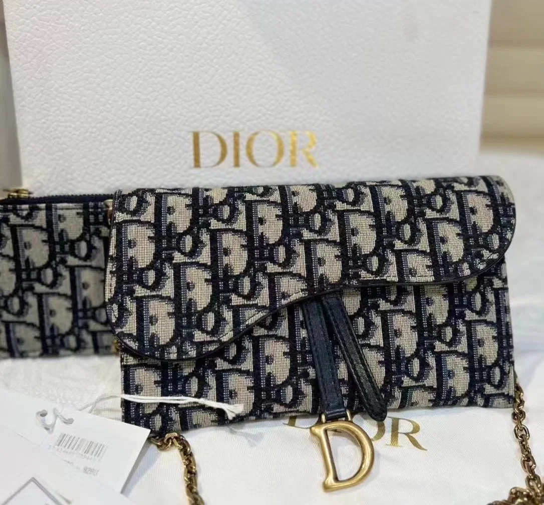 Luxury 1: 1 Dior's Presbyard Full Print Chain Strap Inner Strap Card Bag 2-in-1 Child and Mother Saddle Bag Holding Single Shoulder Crossbody Purse Women's Bag