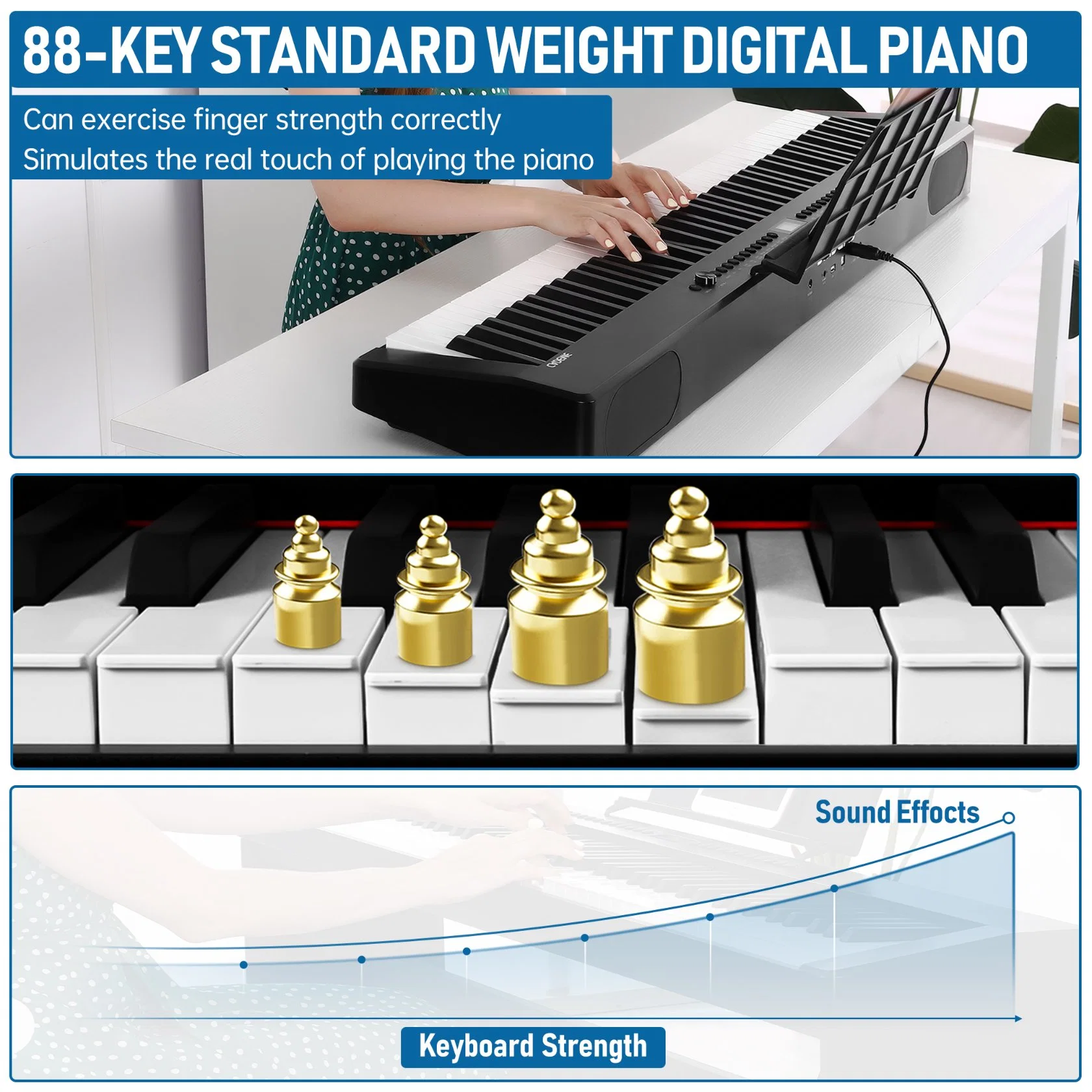 Portátil Smiger 88 ponderado martillo clave Piano digital de teclado Función MIDI