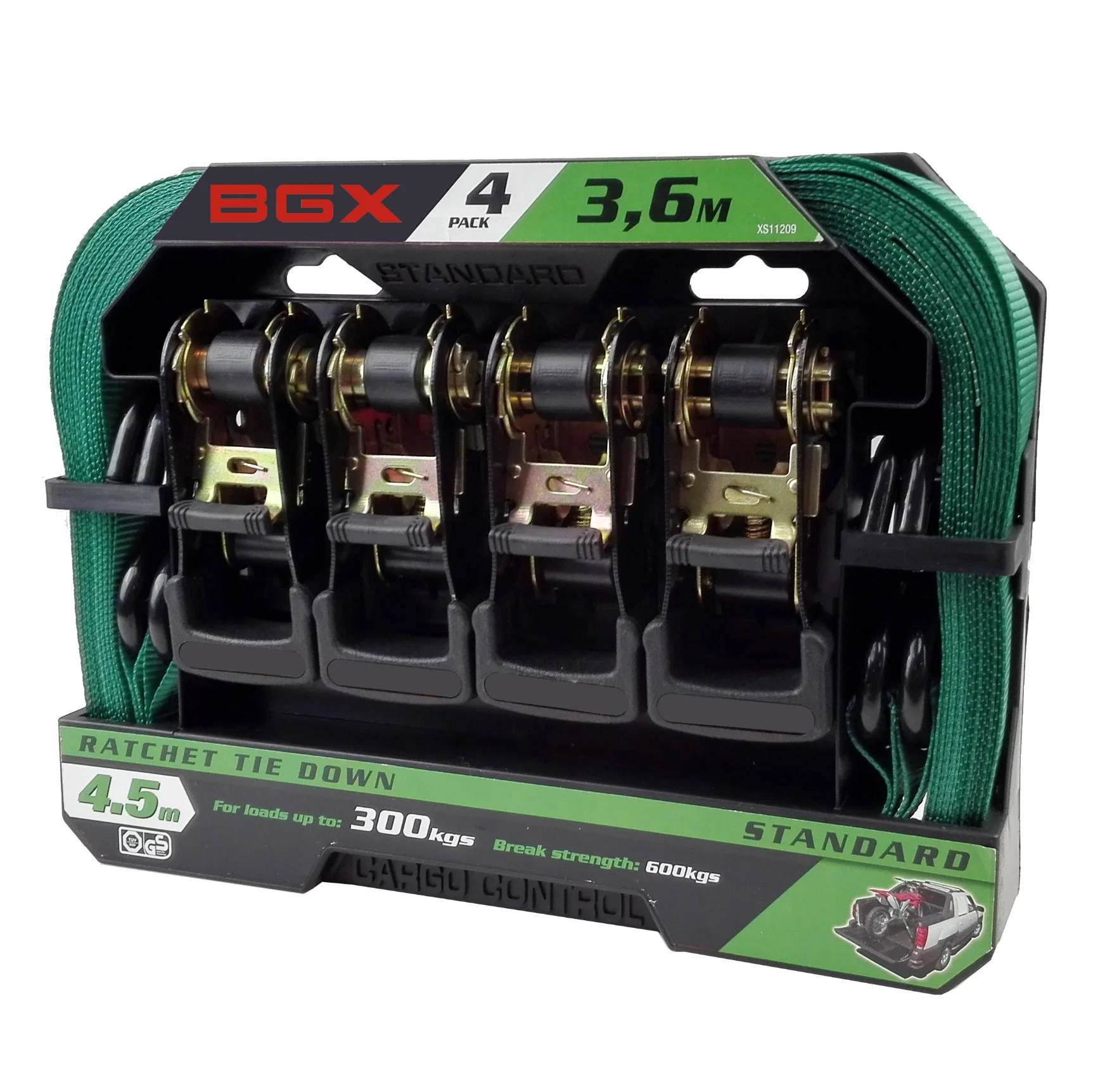 BGX 4pk 25mm x 4,5m de amarre de carraca 300KGS de amarre Correa