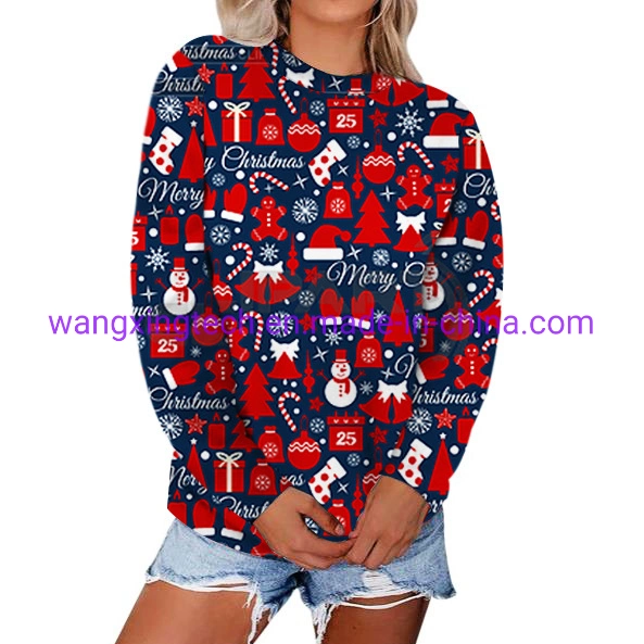 Wholesale/Supplier Autumn and Winter 2022 Christmas 3D Printing Casual Pullover Long-Sleeved Sweater Women's Shirt