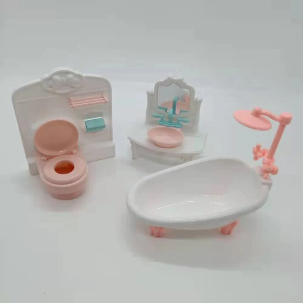 Casa de boneca de plástico de brinquedos de plástico na bacia para lavar 10cm Doll
