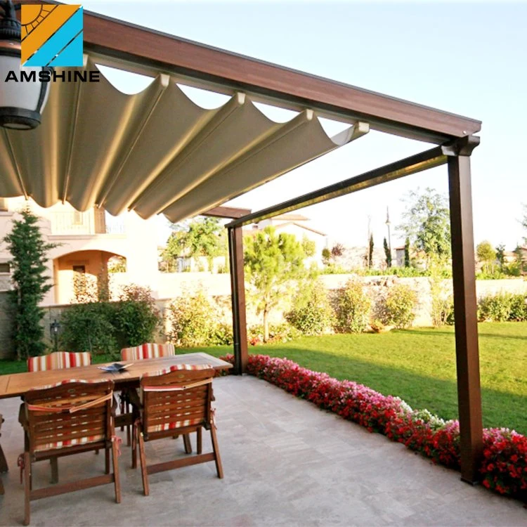 Techo retráctil de aluminio para pérgola de PVC, gazebo bioclimático, techo de toldo motorizado impermeable de red de sombra.