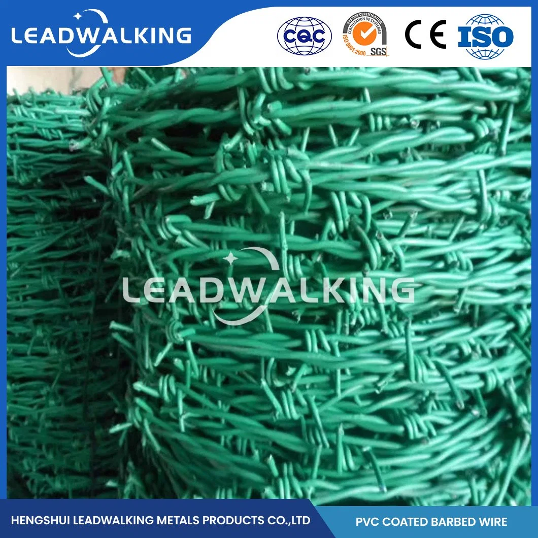 Leadwalking 50kg Weight Barbed Wire Manufacturing Custom Selling Galvanized Barbed Wire China 20mm Needle Length 12X14 Plastic Coating Barbed Wire