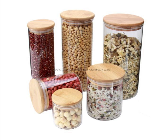 OEM Factory Directly Glassware Kitchenware Glass Jar Glass Food Jar with Straw Silicone Protective Sleeve Bamboo Lid BPA