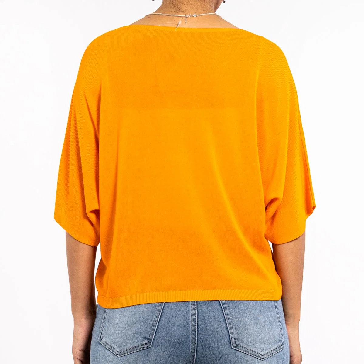 Summer Fashion Orange V-Neck Slim Lightweight Short Sleeve Sweater for Women