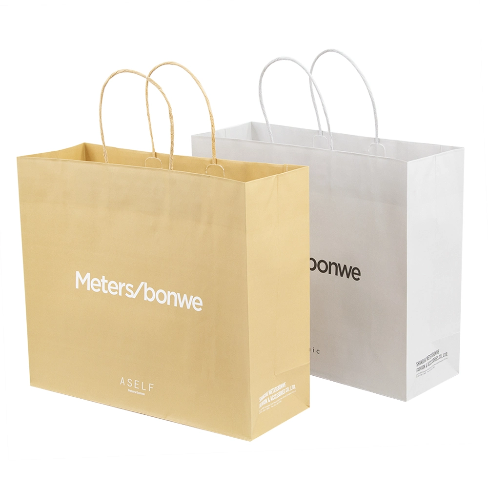 Cheap White Brown Kraft Apparel Paper Package Bags with Handle