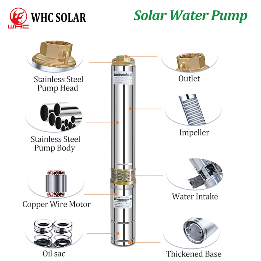 Pompe immergée à puits profonds avec panneau, système solaire WHC de 1 500 W. Pour l'agriculture