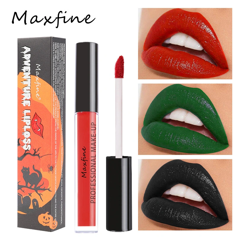 3pcs/Set labial líquido de larga duración Resistente al Agua Azul Rojo Verde Violeta Matte Lip Gloss de labios Nude mancha de tinta lápiz labial de Halloween