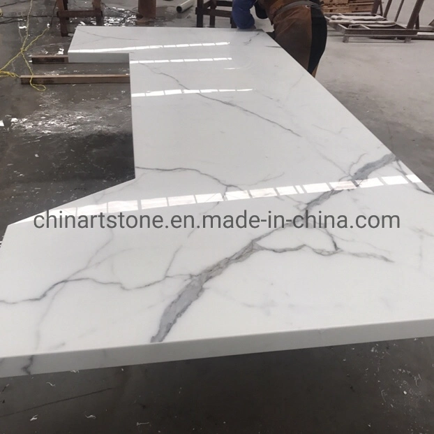 Calacatta White Crystallized Glass, Nanoglass, Marmoglass, Jade Glass for Kitchen Countertop Without USA Anti-Dumping Duty