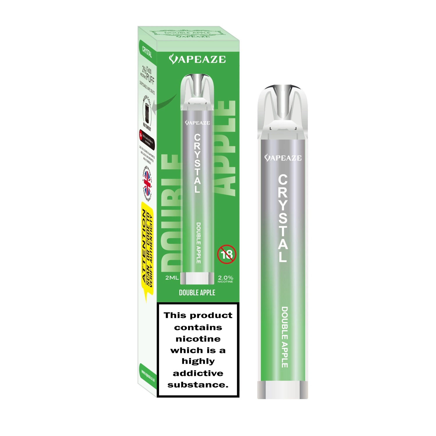 Popular Electronic Cigarettes 2ml 600 Puffs 0% 2% Nicotine Wholesale Vaporizer Disposable Crystal Vape