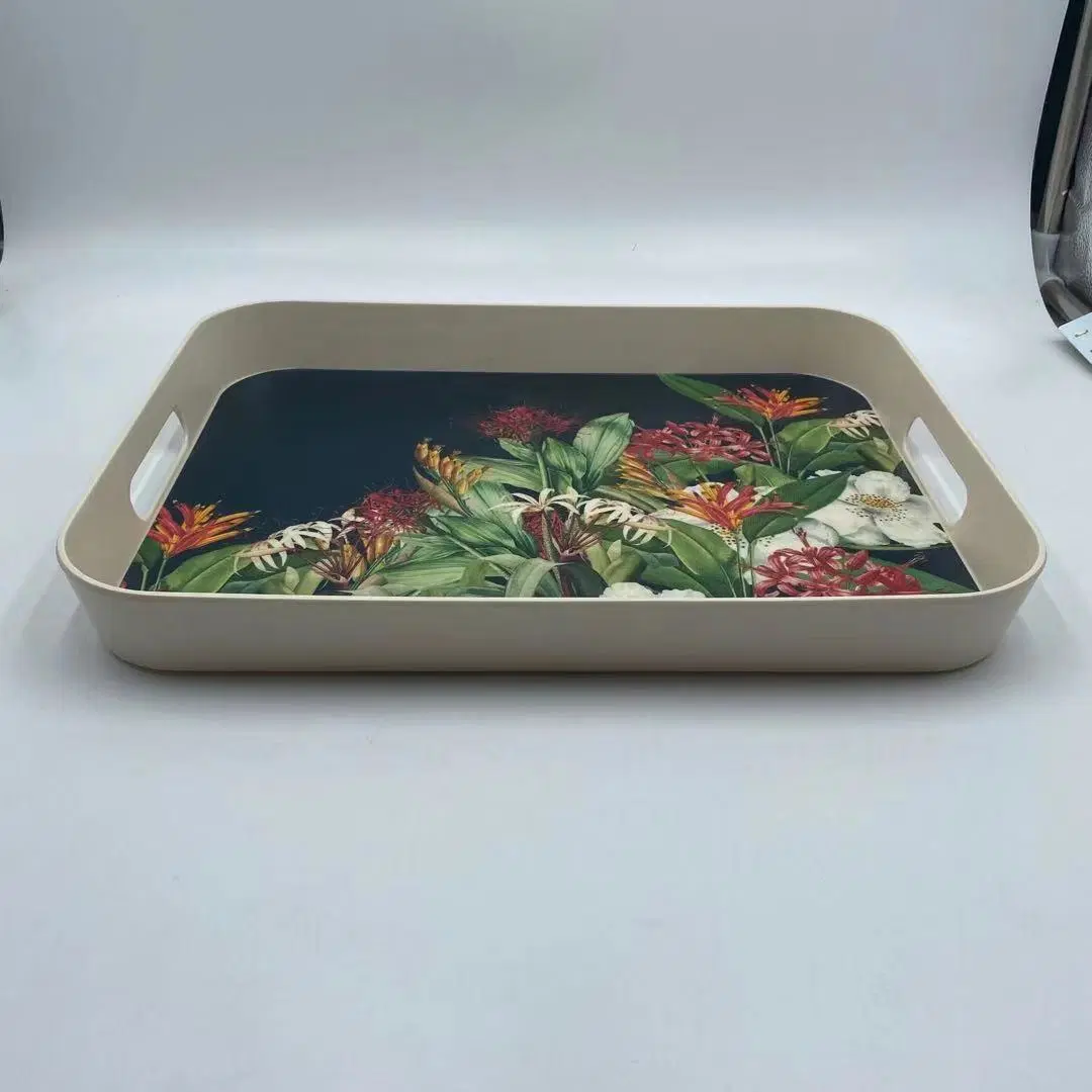 Wholesale/Supplier Bamboo Fiber Melamine Tray Melamine Breakfast Tray with Handle