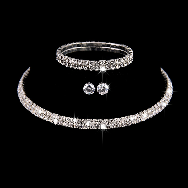 Strass mariage collier boucles d'oreilles Bracelet cercle cristal bijoux de mariée ensembles