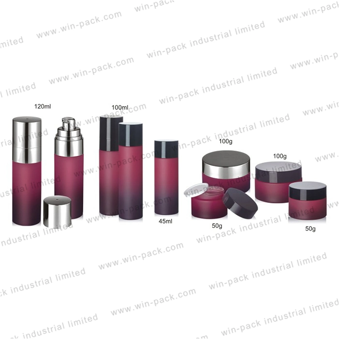 45ml 100ml 120ml 50g 100g Solid Gradient Red Color of The Glass Bottle Lotion Bottle Shiny Silver Cap and Collar Shiny Black Plastic Cap