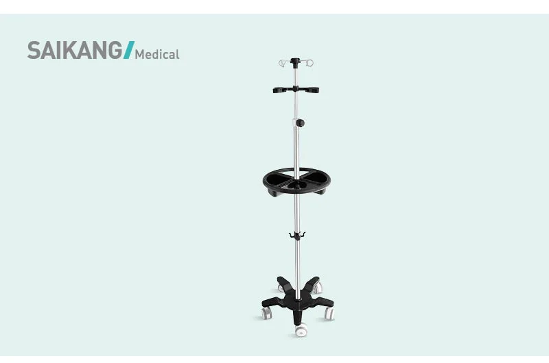 Skh041 (16) Saikang Hospital Height Adjustment Infusion Pole IV Stand with Wheels