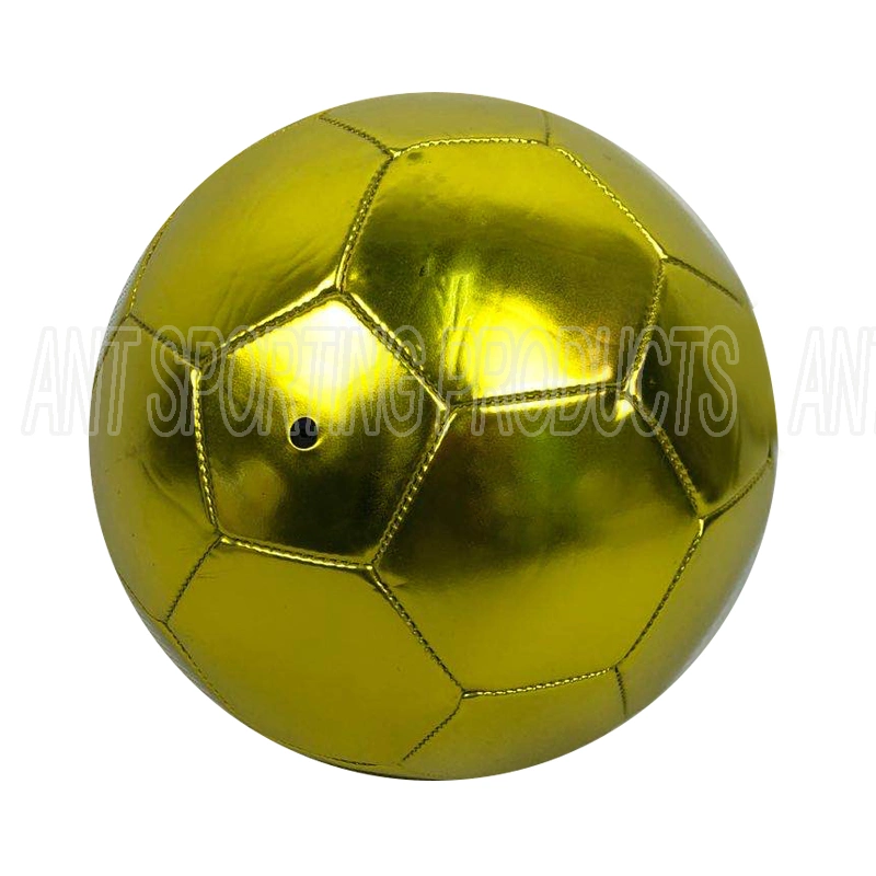 PVC de color oro metálico de cuero de tamaño de la pelota de fútbol cinco