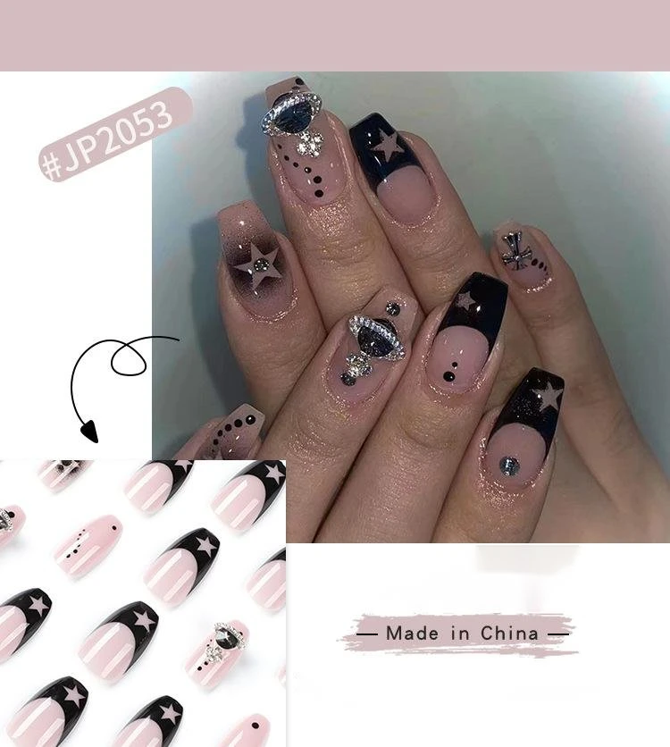 Wholesale/Supplier Black and Pink Crystal Star Cross Press on Nails