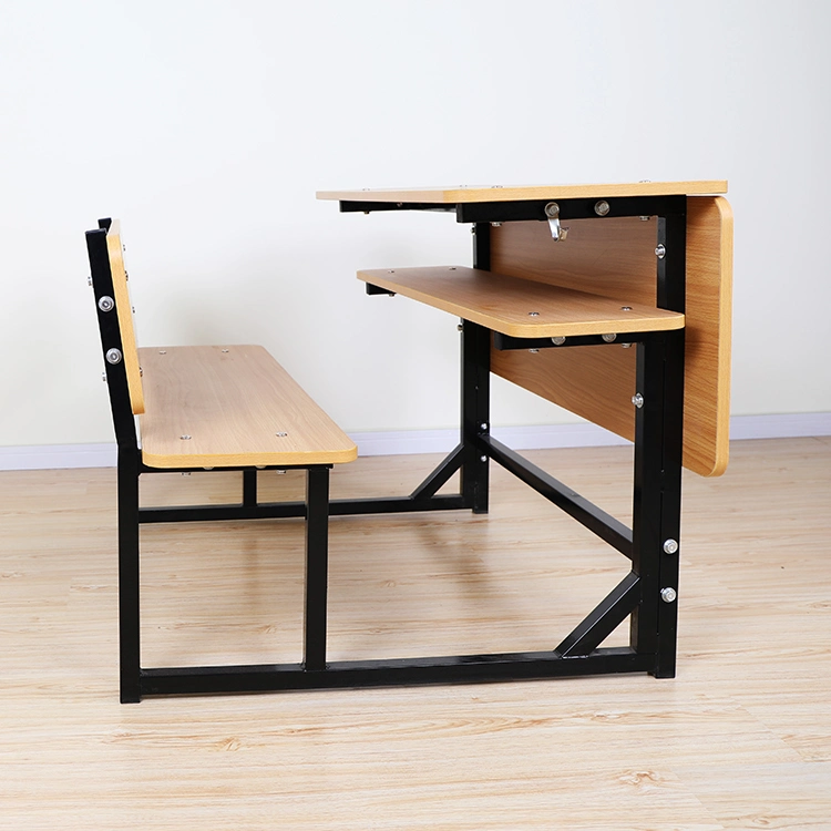 Madera de metal aula conectada doble mesa y silla de sobremesa y mostrador de la escuela