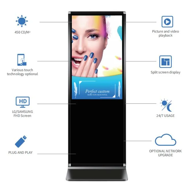 Ecrã tátil de sinalização digital Kiosk 4K e 55 polegadas Ecrã LCD de publicidade no salão de exposições