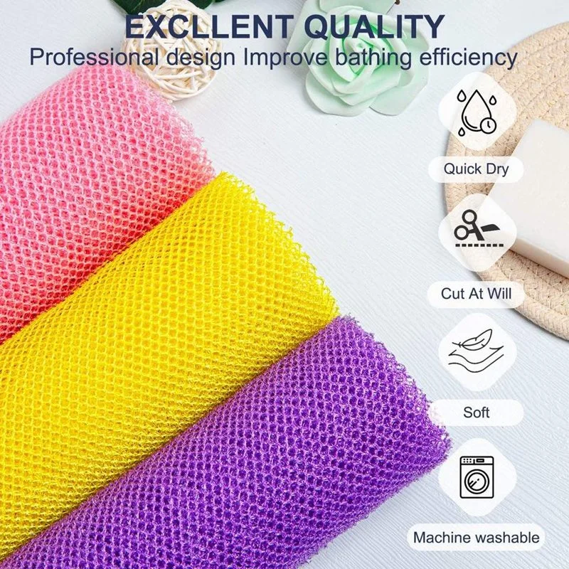 Exfoliating Nylon Mesh Body Scrubber Long Bath Sponges African Exfoliating Net Sponge for Dead Skin Cell Remover