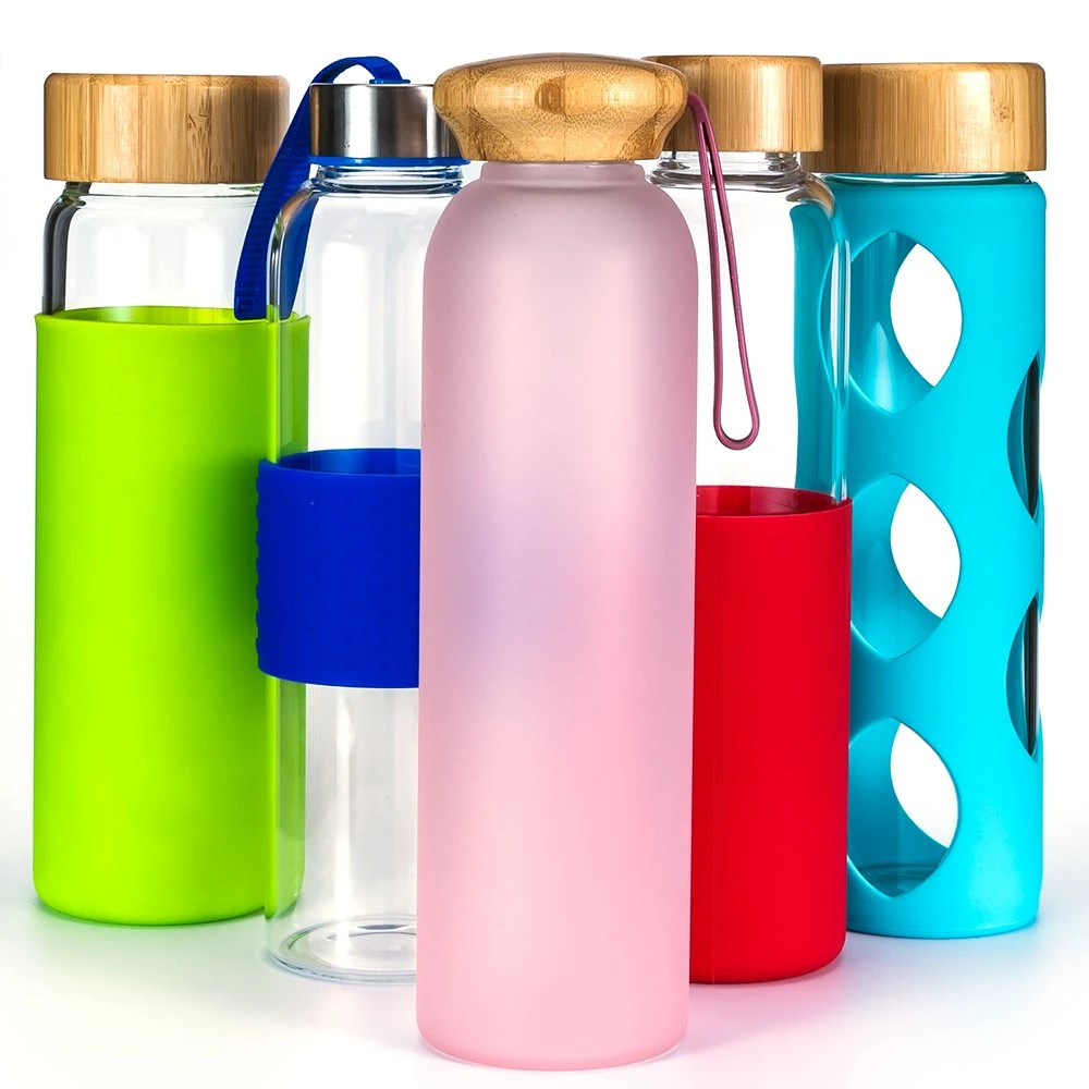 Household Portable Sport 550ml Custom Silicone Sleeve Drinking Water Borosilicate Glass Water Bottles