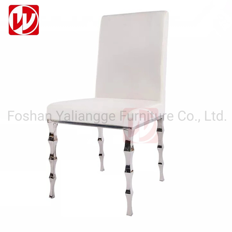 Rose Gold Stainless Steel Bamboo Legs Hotel Banquet Chair White PU Stackable Wedding Chair