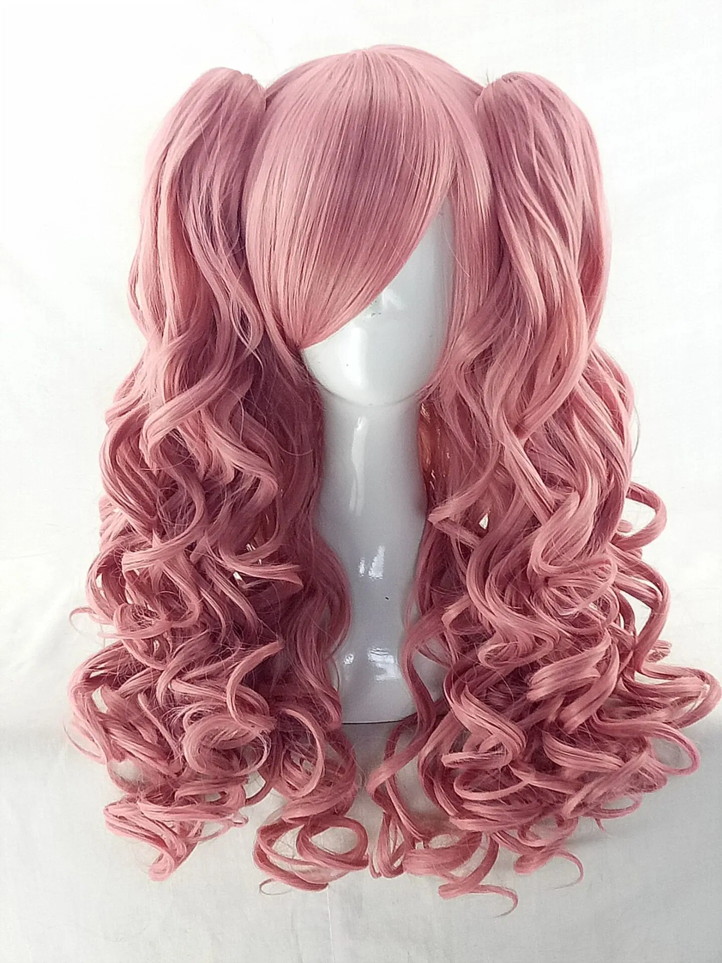 Wholesale/Supplier Cute Girl Lolita Cosplay Wig Synthetic Long Curly Wavy Pink Hair Bunches Party Wigs with Bangs