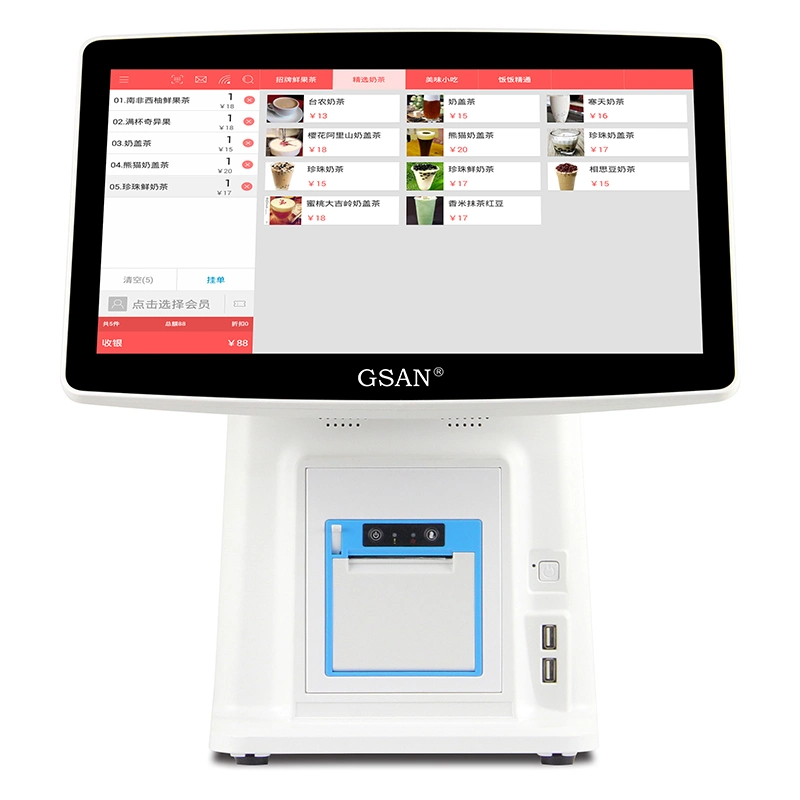 Gsan 15.6 polegadas Branco Dual Touch Screen caixa registar com Impressora de 58 mm