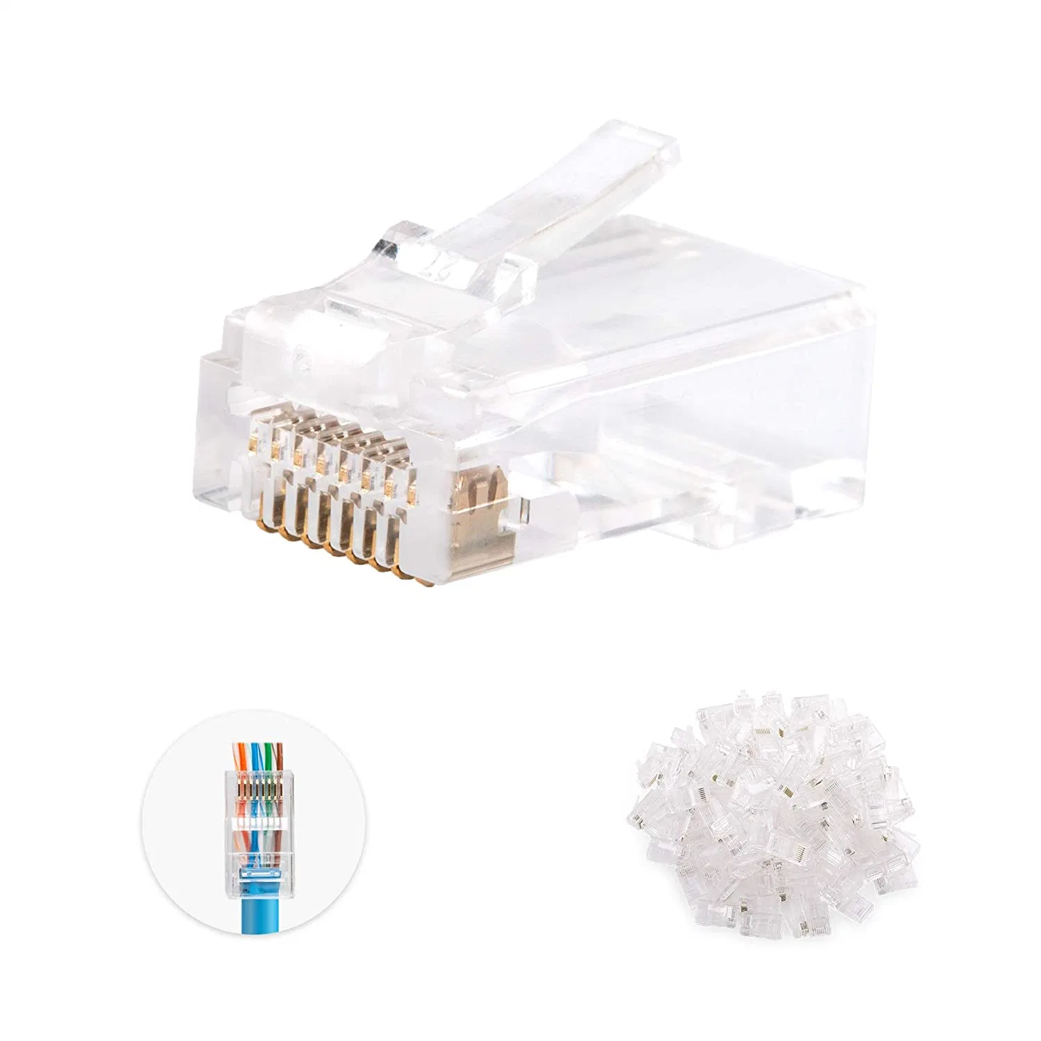 Gold-Plated Connector Pin UTP Cat 5e CAT6 Ethernet RJ45 8p8c LAN Cable Network RJ45 Plug 8p8c RJ45 Modular Plugs Socket Network Crystal Plug RJ45 Connector