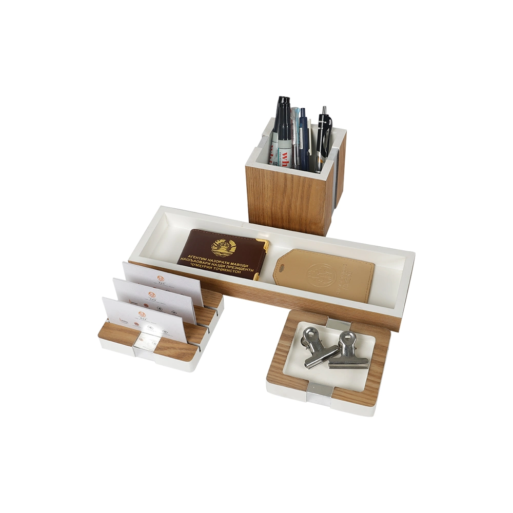 Multi Function Office Desk Organizer Holder Wooden Tissue Box