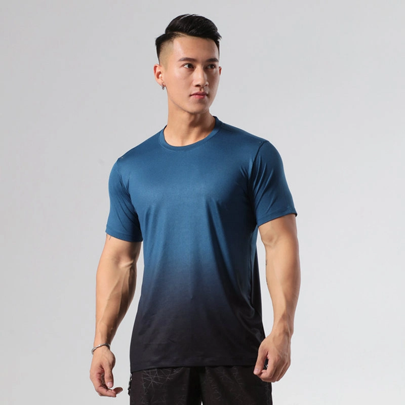 Quick Dry Four Way Stretch T-Shirt Sports Top Exercise Gradient Color Fit Jogger Men Tech Shirts