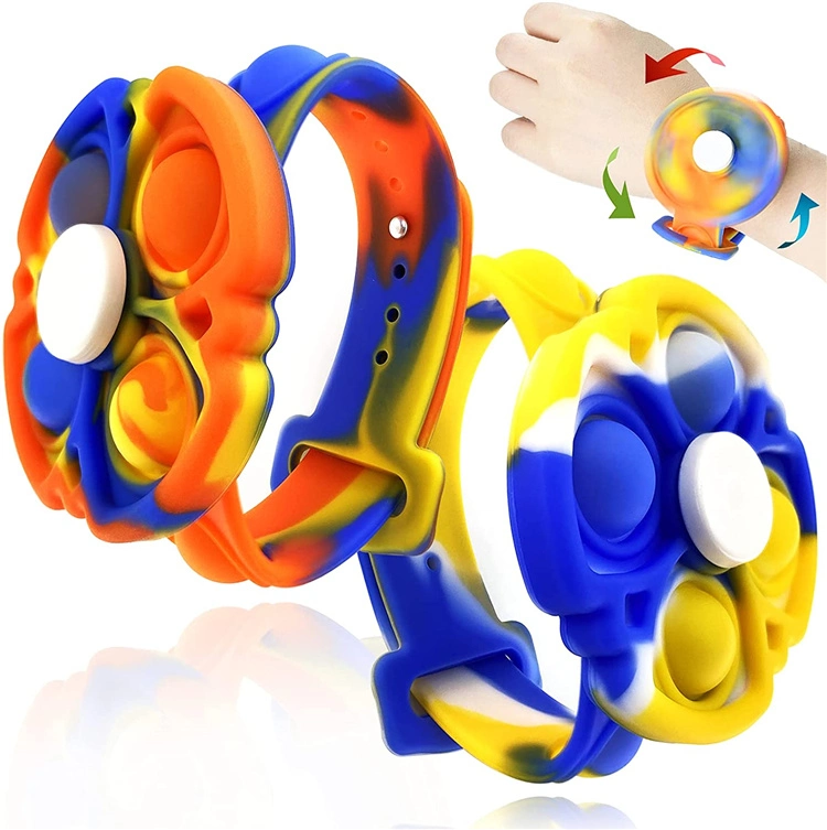 Wearable New Relief Stress Press Rotating Silicone Spinner Bracelet Wristband Bubble Fidget Toy for Kids Anxiety