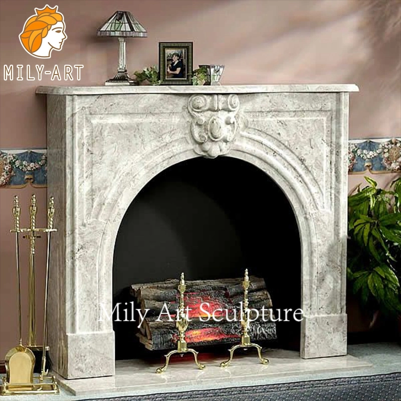 Victorian Style Hand Carved Natural Stone Marble Fireplace Sculpture