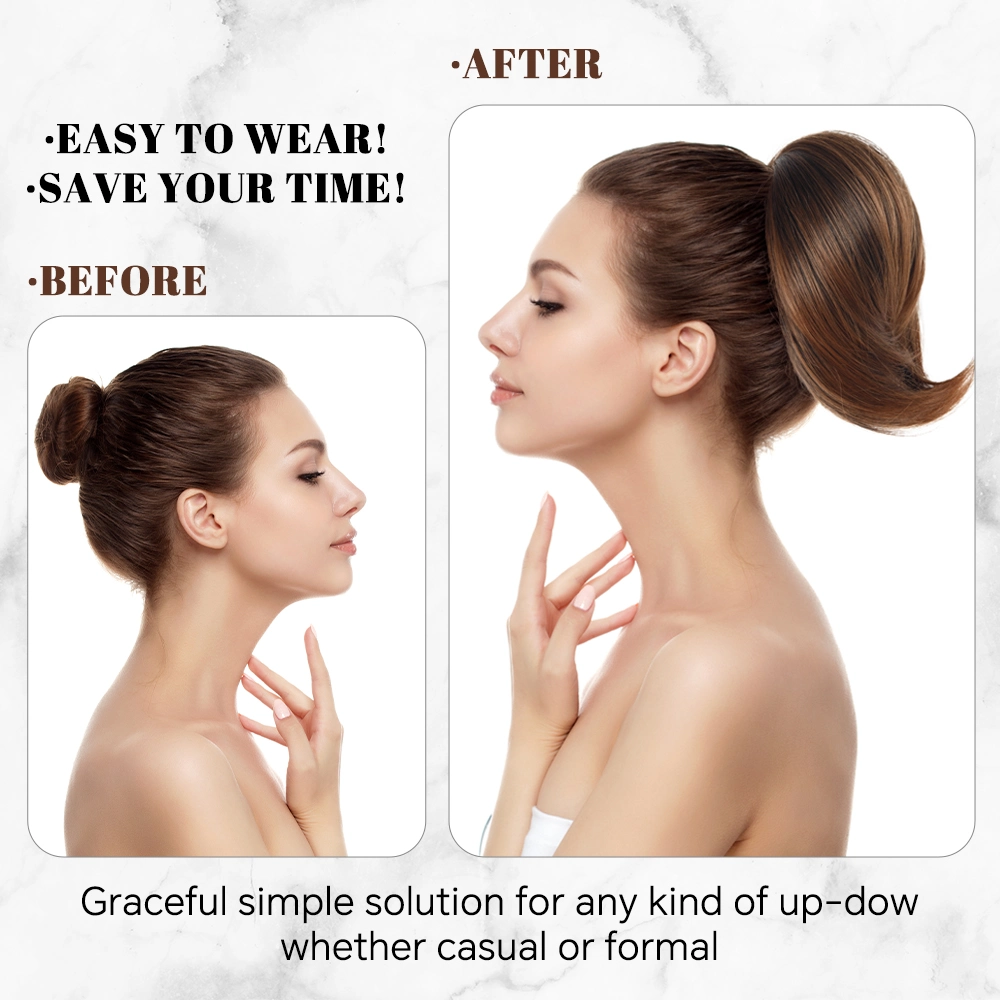 Recommend Fluffy Easy Stretch Straight Ponytail Synthetic Chignon Hairpiece Bun with Elastic Rubber Band