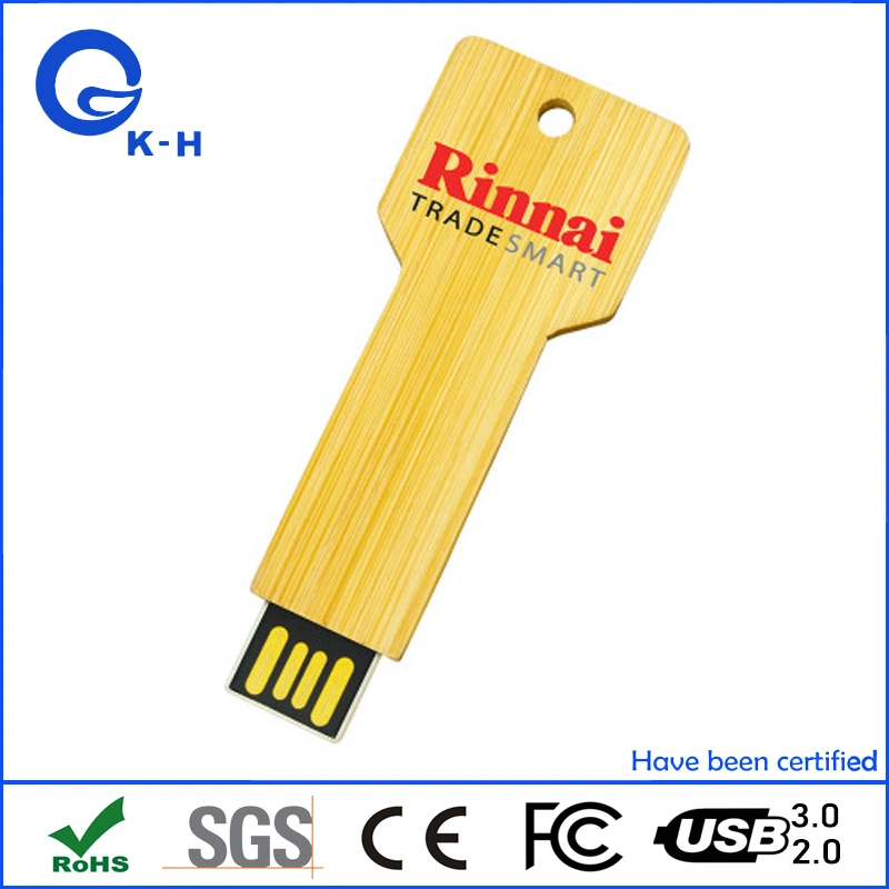 Bambú de madera de forma clave de la unidad de memoria Flash USB 16GB 32 GB 128GB 64 GB.