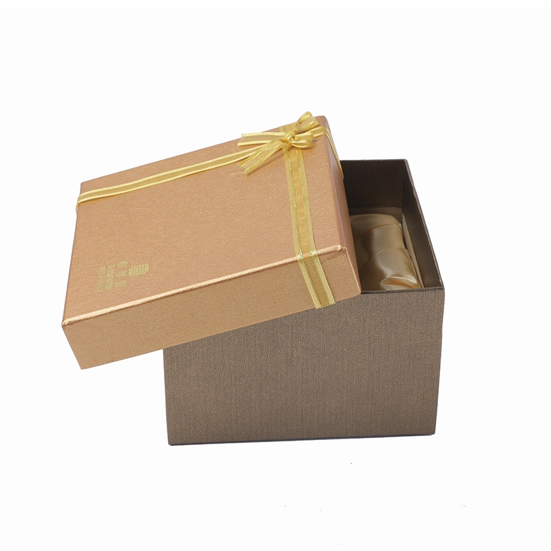 Top and Bottom Covered Gift Box with Lining and Ribbon for Gift Packing