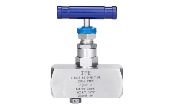 Jpe Block and Bleed Guage Valve, 1/4" Female NPT Inlet, 1/2" Female NPT Outlet, PTFE Packing, Orifice 4mm