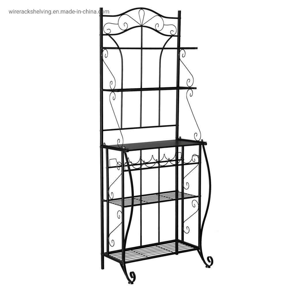 Black 3 Tier Gothic Baker Rack with Metal Wire Shelves for Bread with Light Life