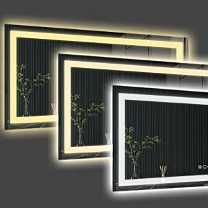 Décoration d'intérieur Miroir LED rectangulaire mural pour salle de bains avec fonction Bluetooth, tactile, à intensité variable et anti-buée.