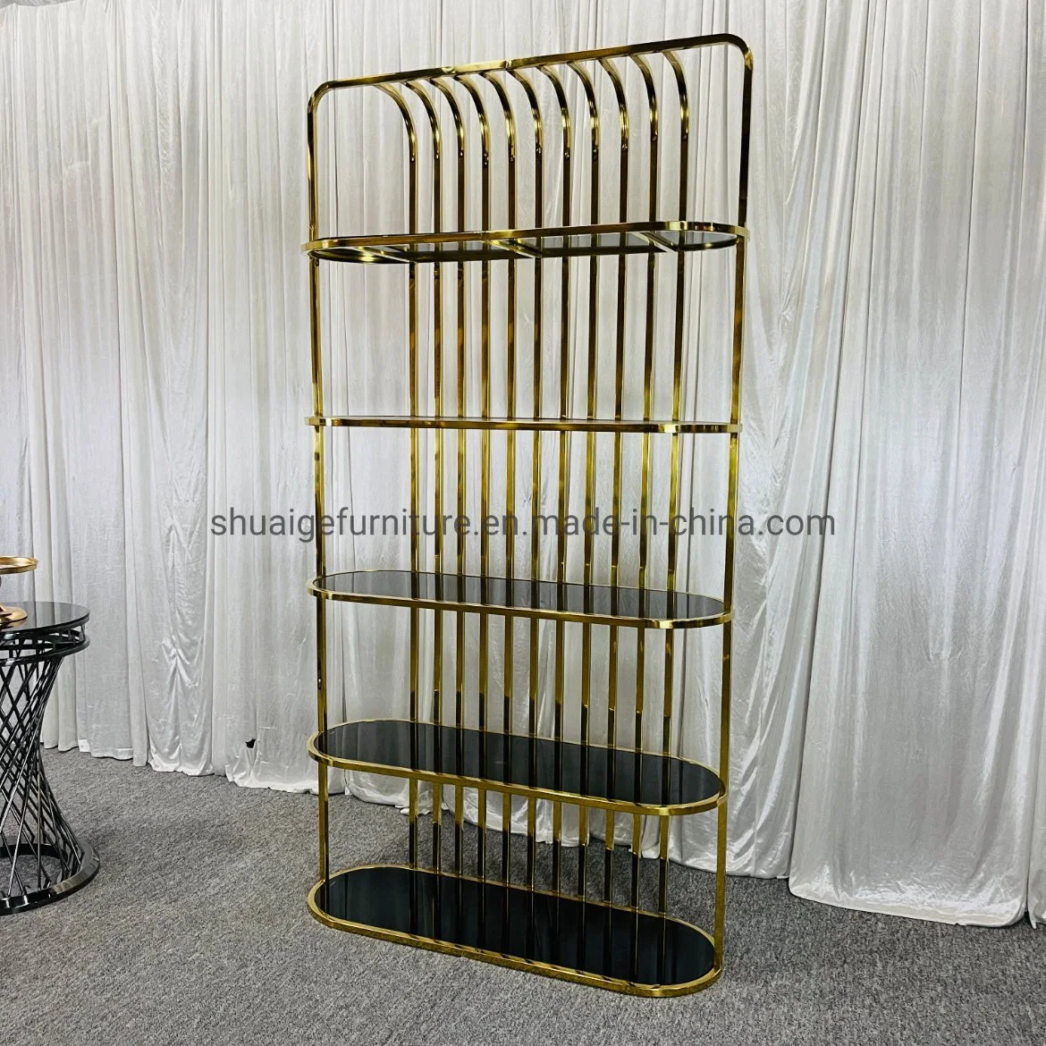 Golden Luxury Stainless Steel Rack Wine Display Stand Wine Cabinet