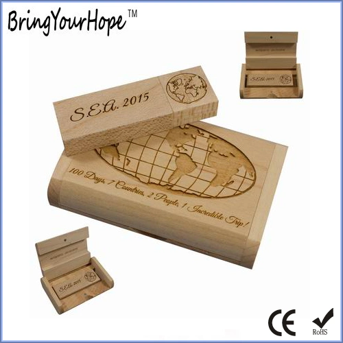 Wooden Box Packaging Custom Logo Wood USB Key