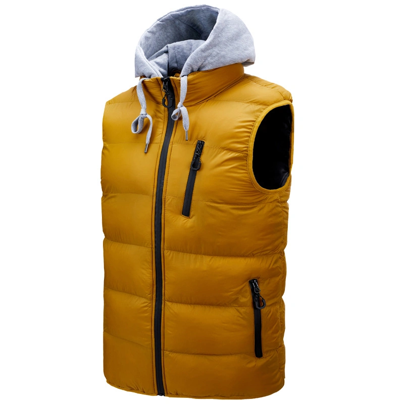 Winter Gepolsterte Outdoor Ärmellos Baumwolle Stepped Herren Weste mit Strick Graue Kapuze