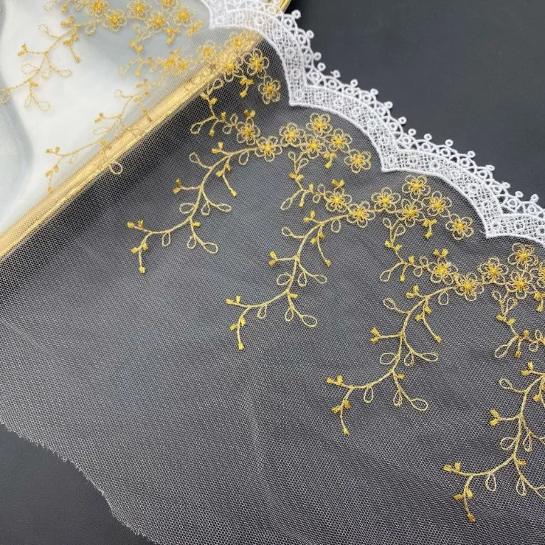 Gauze Embroidery Fabric Clothing Accessories Gold Thread Two-Color Bar Code Lace Accessories