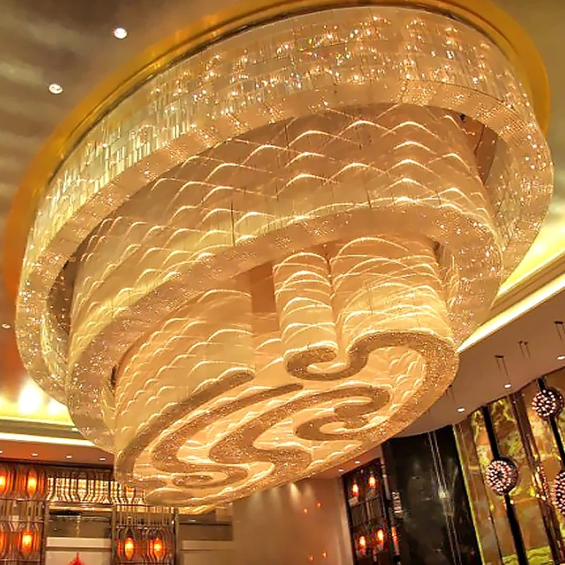 Big Hotel Project Modern Luxury Gold Crystal Ceiling Light Hotel Banquet Hall LED Chandelier Large Ceiling Crystals Chandelier