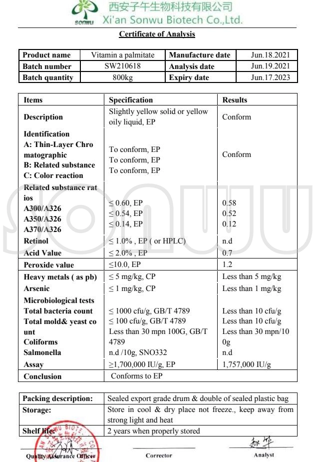 Les soins de santé d'alimentation Sonwu RÉTINOL VITAMINE A