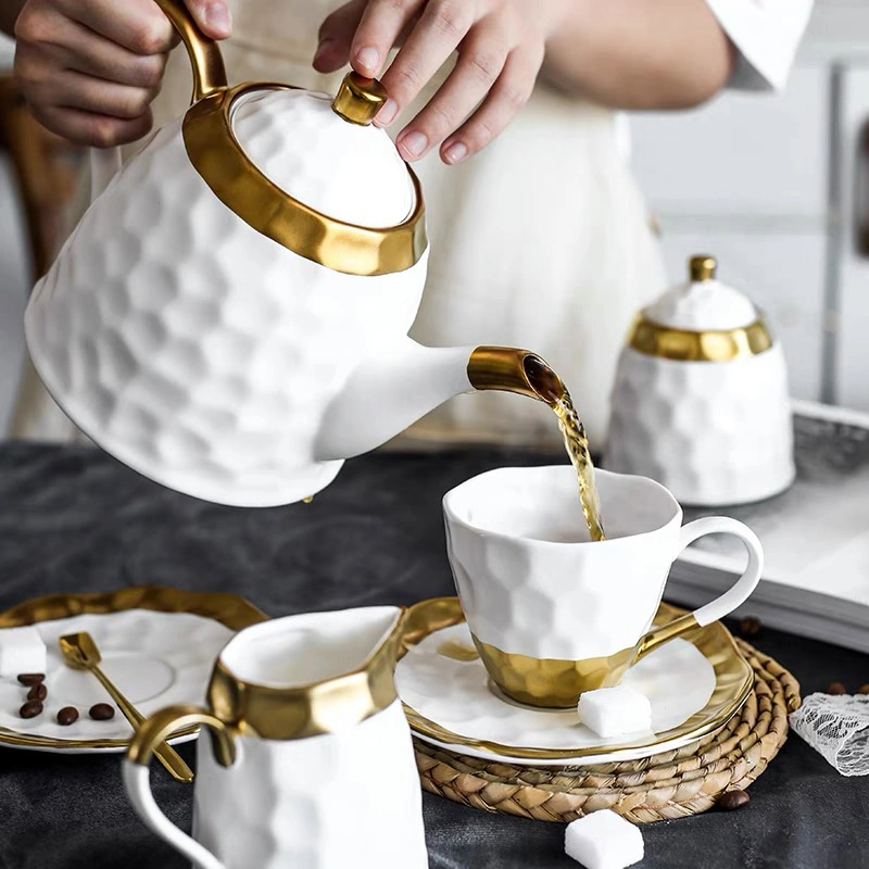 35' Factory Gold Rim Porcelain Tea Coffee Cup Set with Saucer Pot