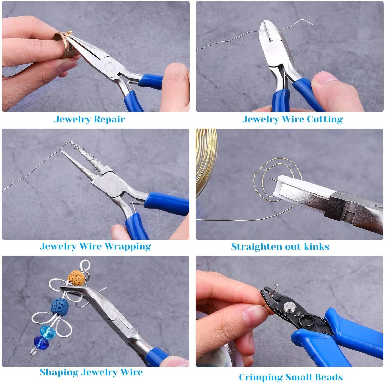 6PCS Jewelry Making Pliers Set with Needle Nose Pliers/Chain Nose Pliers, Round Nose Pliers, Nylon Jaw Pliers, Wire Cutter, Bent Nose Pliers