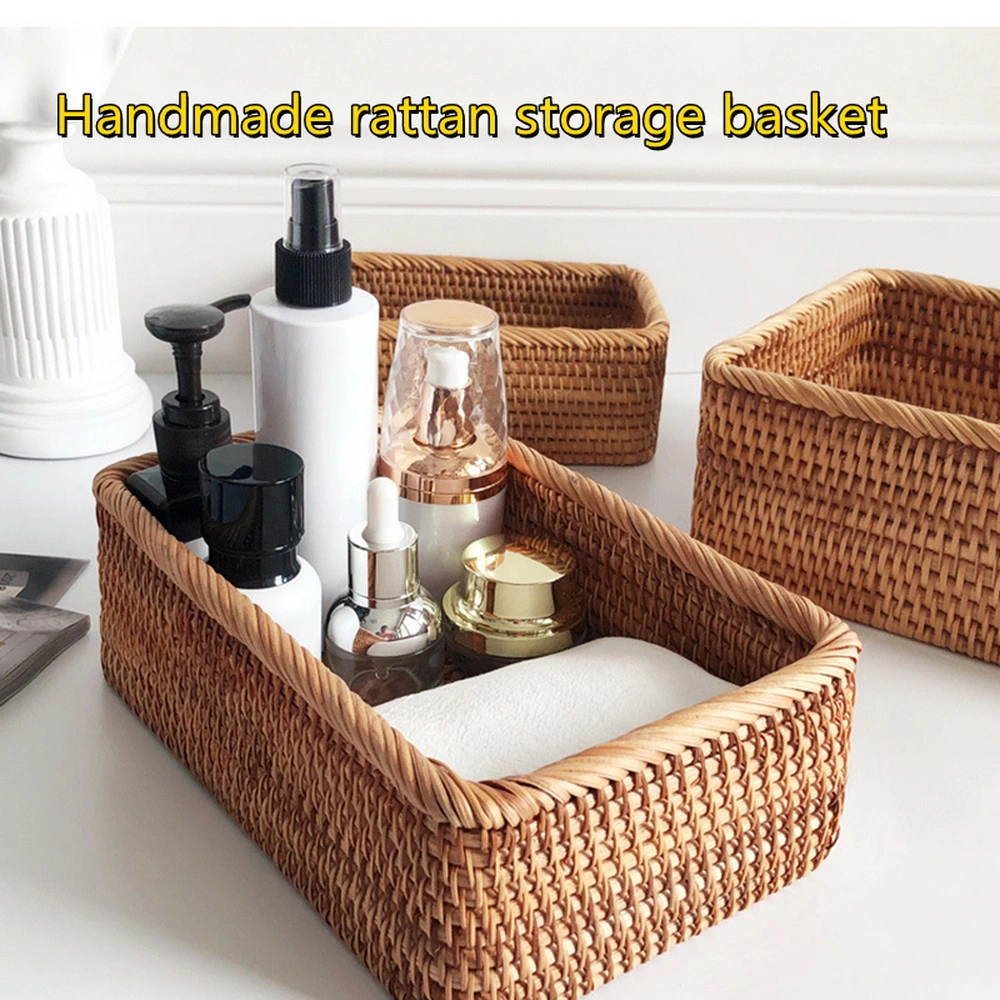 Hand-Woven Rattan Wicker Basket Fruit Tea Snack Bread Basket