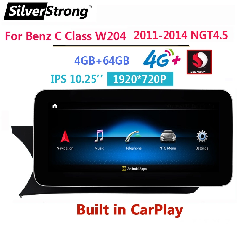 سيلفرستروين4+64G Android 8core Car DVD Radio Multimedia Player GPS الملاحة إلى فئة Mercedes Benz C الفئة W204 S204 2011-2014 Ngt4.5 CarPlay WiFi