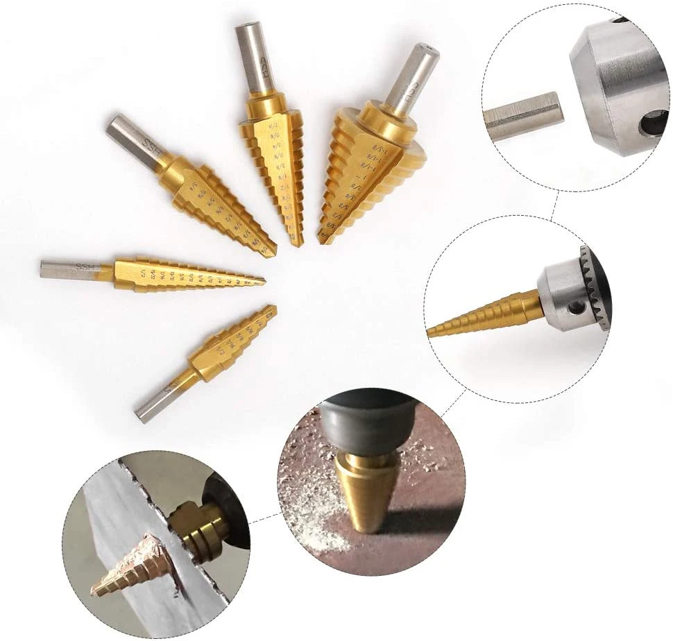 Titanium Coated Step Drill Bit Set & Automatic Center Punch